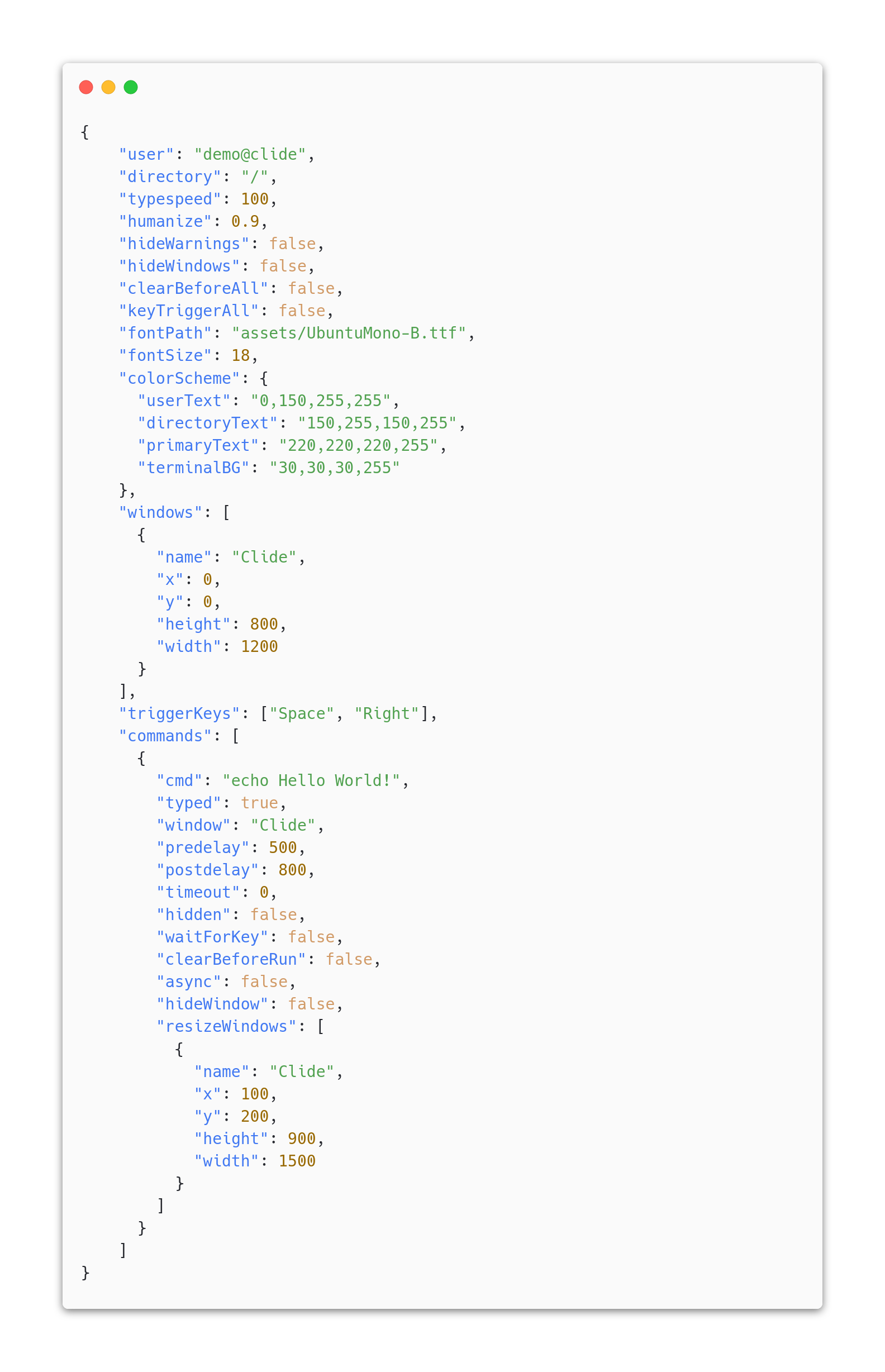 example clide demo in json format